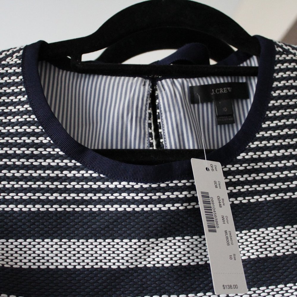 J. CREW SHEATH DRESS IN STRIPED NAVY TWEED SZ 10